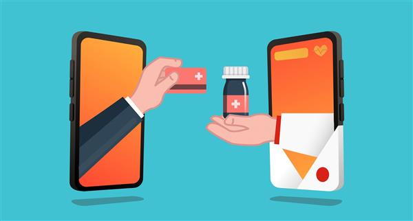 Hand holding a smartphone showing a pharmacy app