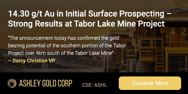 14.30 g/t Au in Initial Surface Prospecting – Strong Results at Tabor Lake Mine Project