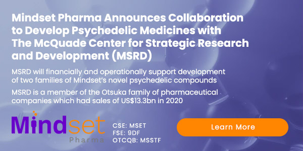 Mindset Pharma Announces Collaboration to Develop Psychedelic Medicines with The McQuade Center for Strategic Research and Development (MSRD)
