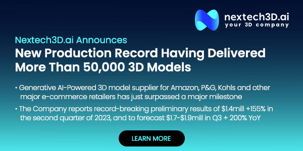 Nextech3D.ai Announces New Production Record Having Delivered More Than 50,000 3D Models