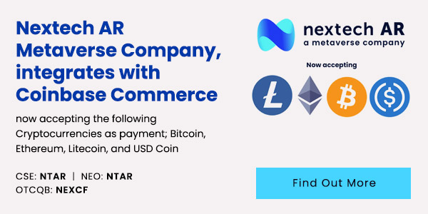 Nextech AR (Augmented Reality) is now Integrated With Coinbase Commerce, Now Accepting Cryptocurrency As Payment Method