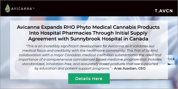 Avicanna Expands RHO Phyto Medical Cannabis Products Into Hospital Pharmacies Through Initial Supply Agreement with Sunnybrook Hospital in Canada