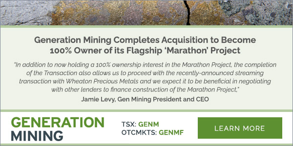 Generation Mining Completes Acquisition to Become 100% Owner of its Flagship ‘Marathon’ Project