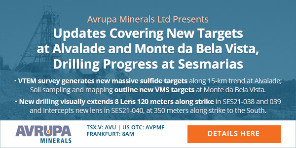 Avrupa Minerals Ltd Presents Updates Covering New Targets at Alvalade and Monte da Bela Vista, Drilling Progress at Sesmarias