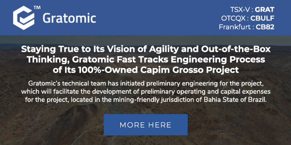 Staying True to Its Vision of Agility and Out-of-the-Box Thinking, Gratomic Fast Tracks Engineering Process of Its 100%-Owned Capim Grosso Project