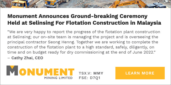 Monument Announces Ground-breaking Ceremony Held at Selinsing For Flotation Construction in Malaysia