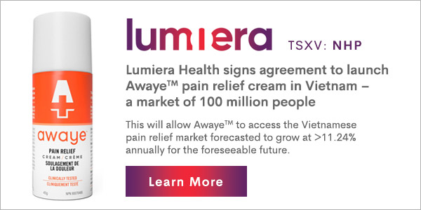 Lumiera Health signs agreement to launch AwayeTM pain relief cream in Vietnam – a market of 100 million people