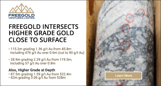 Freegold  Intersects Higher Grade Gold Close to Surface 